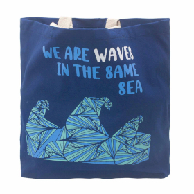 3x Bedruckte Baumwolltasche- We are Waves - Grau, Blau und Natur