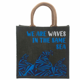 3x Bedruckte Jutetasche - We are Waves - Grau, Blau und Natur