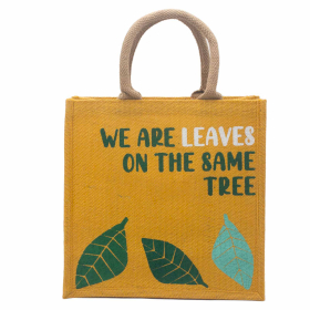 3x Bedruckte Jutetasche- We are Leaves - Gelb, Blau und Natur