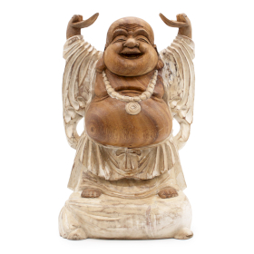 Happy Buddha Hände hoch - Whitewash 40cm