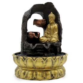 Tischwasserspiel – 30 cm – goldener meditierender Buddha