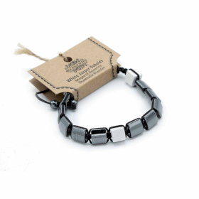 3x Magnetisches Hämatit Shamballa Armband - Weiße Jaspisquader