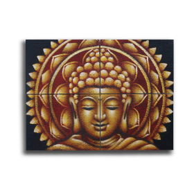 Goldenes Buddha-Mandala-Brokatdetail 30 x 40 cm x 4