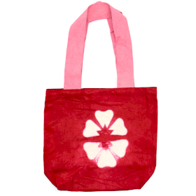 Natürliche Batik-Baumwolltasche  (8oz) - 38x42x12cm - Kastanienbraune Blume - Rosa Griff