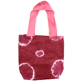 Natürliche Batik-Baumwolltasche (8oz) - 38x42x12cm - Kastanienbraune Ringe - Rosa Griff