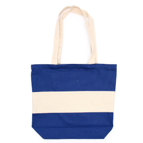 Zweifarbige Baumwolltasche - 38x42x12cm - Blau & Natur - 10oz