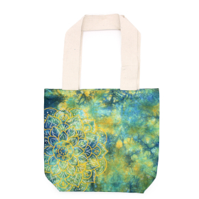 Batik-Baumwollbeutel (6oz) - 38x42x12cm - Mandela - Grün/Blau - Natürlicher Griff