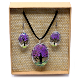 Schmuck mit gepr. Blumen - Baum des Lebens Set - Lavendel