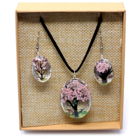 Schmuck mit gepr. Blumen - Baum des Lebens Set - Rosa