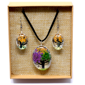 Schmuck mit gepr. Blumen - Baum des Lebens Set - Bunt