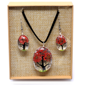 Schmuck mit gepr. Blumen - Baum des Lebens Set - Koralle