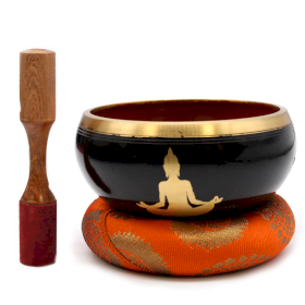 Großes Buddha-Klangschalen-Set, Schwarz/Orange, 14 cm