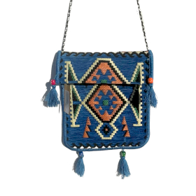 Himmelblaue Kelim-Messenger-Festivaltasche