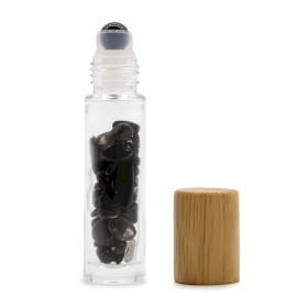 10x Edelstein-Rollerflasche für ätherische Öle – Schwarzer Turmalin – Holzverschluss