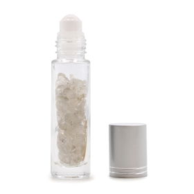 10x Edelstein-Rollerflasche für ätherische Öle – Bergquarz – Silber Kappe