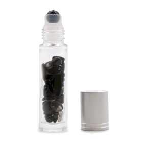 10x Edelstein-Rollerflasche für ätherische Öle – schwarzer Turmalin – Silber Kappe