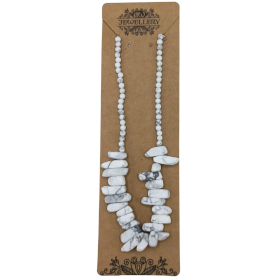 Langstein-Edelstein-Halskette – Weißer Jaspis