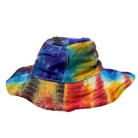 3x Geflickter und verdrahteter Boho-Festivalhut aus Hanf und Baumwolle – Tie Dye