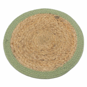 3x Natürliches Tischset – Jute und Baumwolle 30 cm – olivgrüner Rand