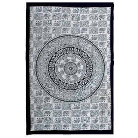 Einzel-Tagesdecke aus Baumwolle + Wandbehang – Mono – Elefanten-Mandala