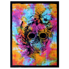 Einzel-Tagesdecke aus Baumwolle + Wandbehang – Tag der Toten-Totenkopf
