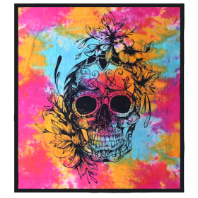 Doppelte Tagesdecke aus Baumwolle + Wandbehang – Totenkopf zum Tag der Toten