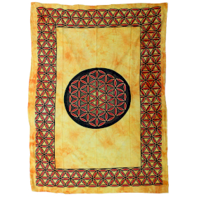 Einzel-Tagesdecke aus Baumwolle + Wandbehang - Blume des Lebens - Orange
