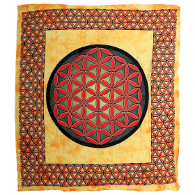Doppelte Tagesdecke aus Baumwolle + Wandbehang - Blume des Lebens - Orange