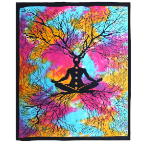 Doppelte Tagesdecke aus Baumwolle + Wandbehang - Yoga Tree