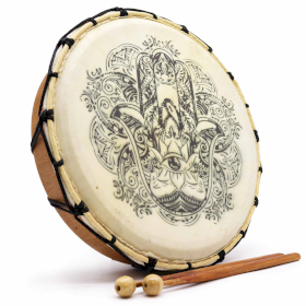 Hamsa-Schamanische Trommel mit zwei Stöcken – 30 cm