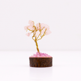 12x Mini-Edelsteinbäume auf Holzsockel – Rosenquarz (15 Steine)