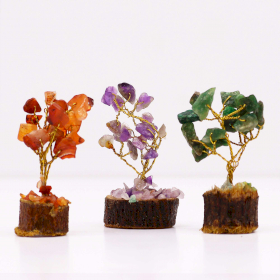 12x Mini-Edelsteinbäume auf Holzsockel – sortierte Mischung (15 Steine)