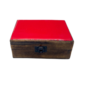 Mittelgroße Holzkiste mit Keramikglasur – 15 x 10 x 6 cm – Rot