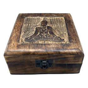 Quadratische Aufbewahrungsbox aus Holz, 13 x 13 x 6 cm – Buddha