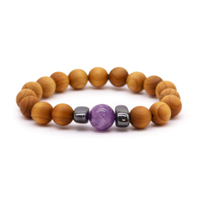 3x Chakra-Armreif aus Zedernholz für das dritte Auge mit Amethyst