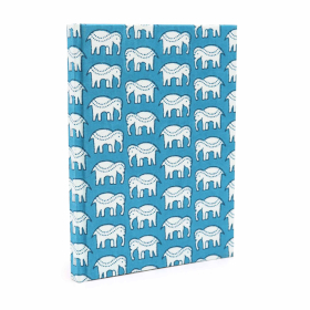 Baumwollgebundene Notizbücher, 20 x 15 cm – 96 Seiten – Blaugrüne Elefanten