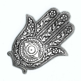 6x Hamsa-Räucherstäbchenhalter aus poliertem Aluminium, 14 cm