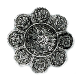 6x Polierter Aluminium-Räucherstäbchenhalter mit tibetischen Symbolen, 12 cm