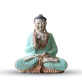 Vintage Mintgrüne handgeschnitzte Buddha-Statue – 30 cm – Lehrübertragung
