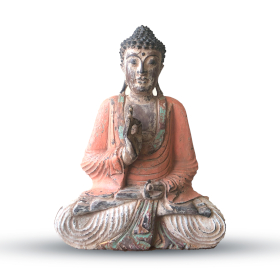 Vintage Orange handgeschnitzte Buddha-Statue – 40 cm – Lehrübertragung