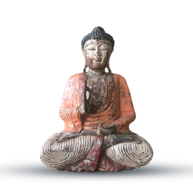 Vintage Orange handgeschnitzte Buddha-Statue – 60 cm – Lehrübertragung