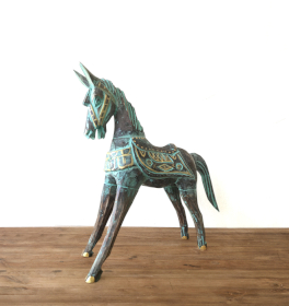 Großes Pferd in Gold und Türkis, 32 cm