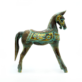 Mittleres Pferd in Gold und Türkis, 25 cm
