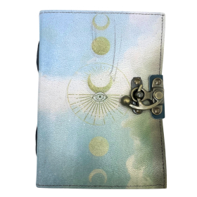 Leder-Notizbuch „Mondphasen“ mit Büttenrand (12.5cmX17.5cm)