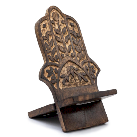 3x Geschnitzter Telefonständer aus Holz – Hamsa, 20 x 9,5 cm