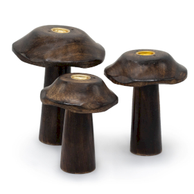 Set mit 3 flachen Räucherkegelpilzen (13 cm, 12 cm, 11 cm).