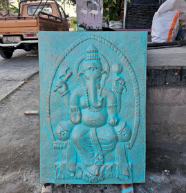 Großer Ganpati Türkis Relief - 0,7x1m