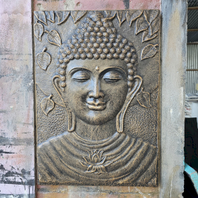 Großer Buddha Antik-Gold-Relief - 0,7x1m