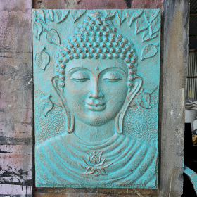 Großer Buddha Türkis Relief - 0,7x1m