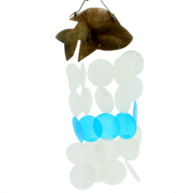 Windspiele aus Kokosnuss und Capiz – Blaue Delfine – 30 cm